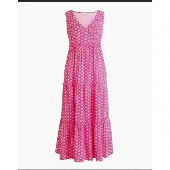 J. Crew 100% Viscose Pink Floral V-Neck Midi Dress Size 4 - Picture 1 of 7